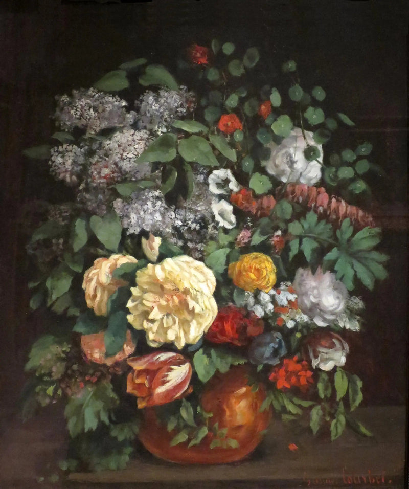 Mürdüm, gül ve lale vazosu - Gustave Courbet