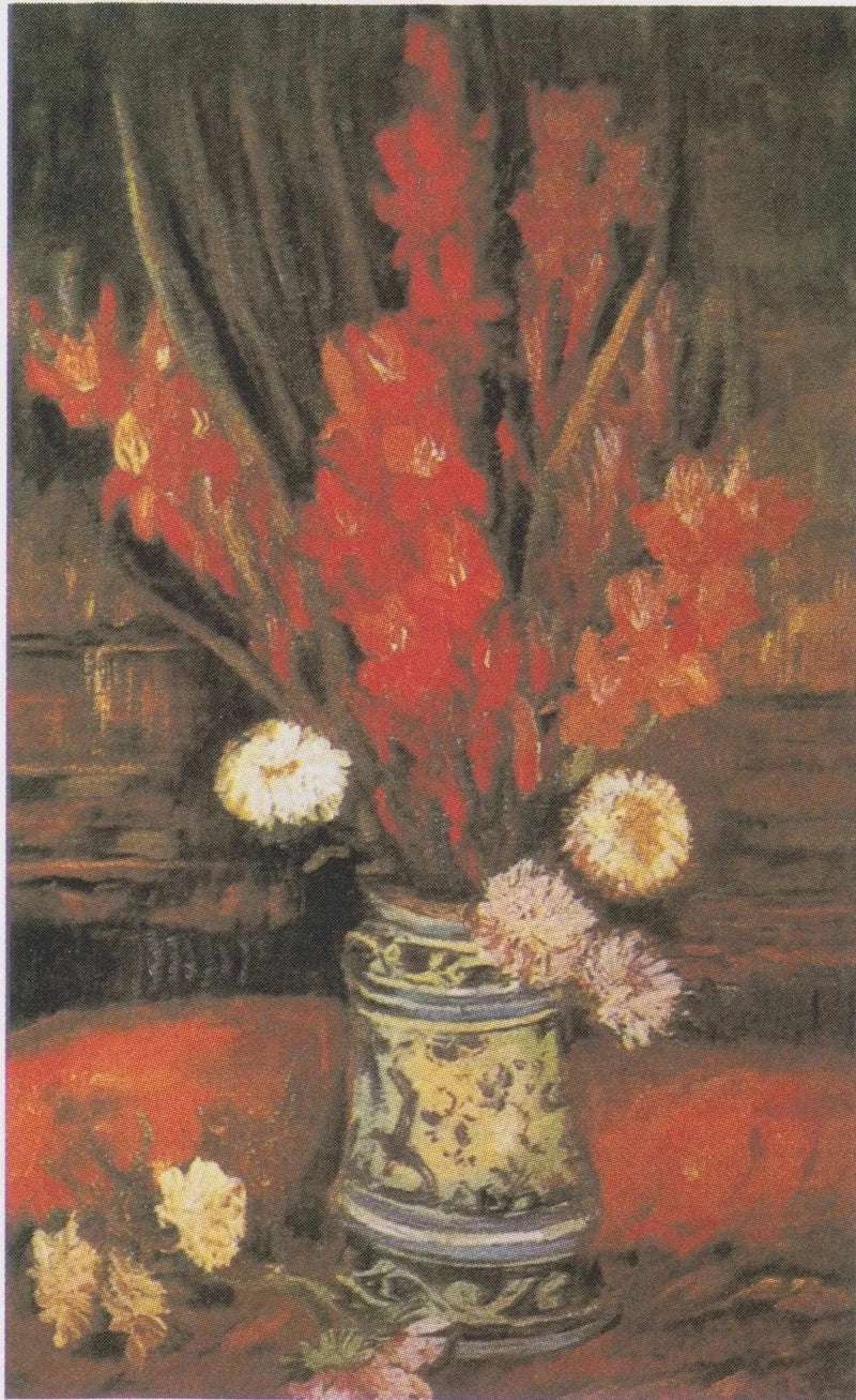 Kırmızı kılıç çiçekleriyle vazo - Vincent van Gogh