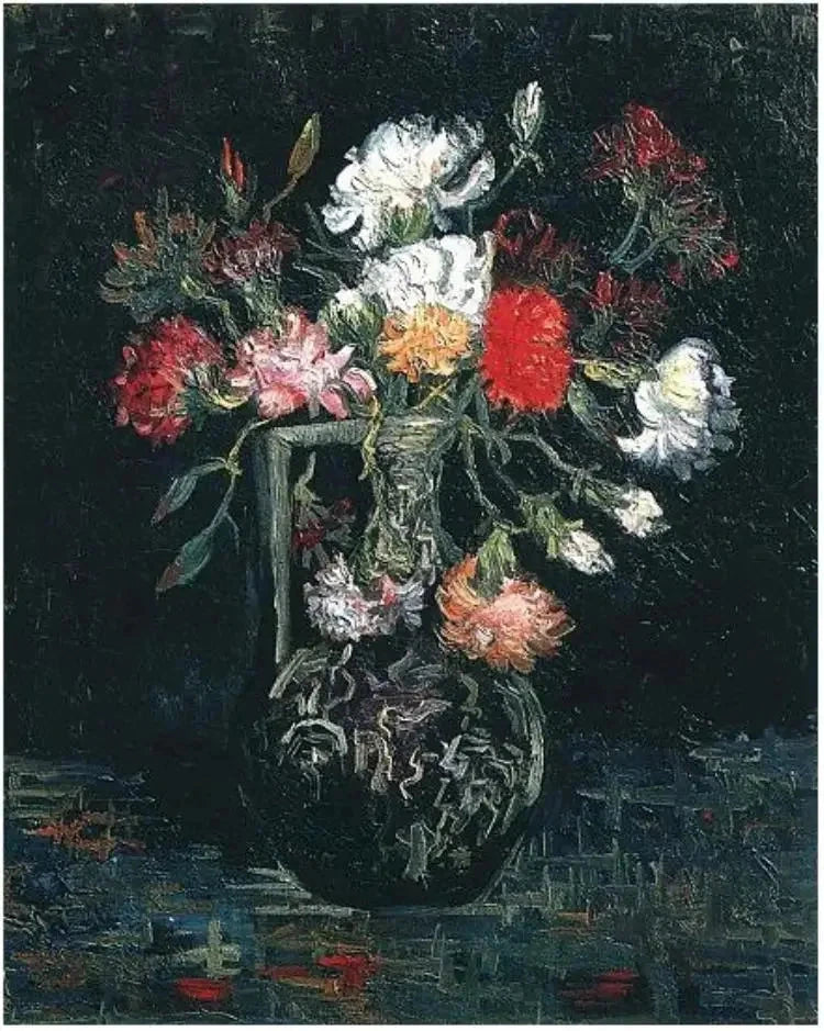 Beyaz ve kırmızı karanfilli vazo - Vincent van Gogh