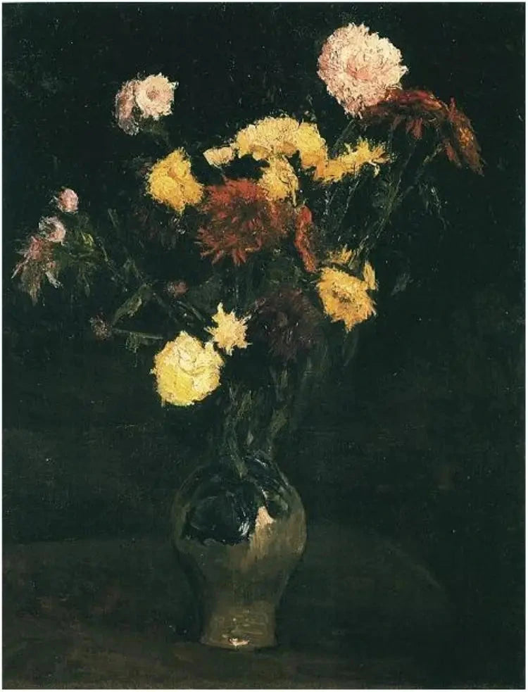 Karanfil ve zinnia çiçekli vazo - Vincent van Gogh