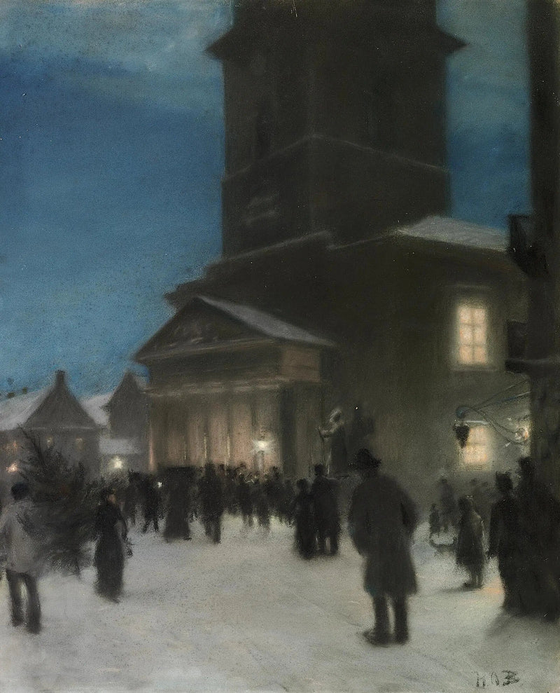 Kopenhag'daki Notre-Dame (Vor Frue Kirke) kilisesinin önünde Noel arifesi - H. A. Brendekilde
