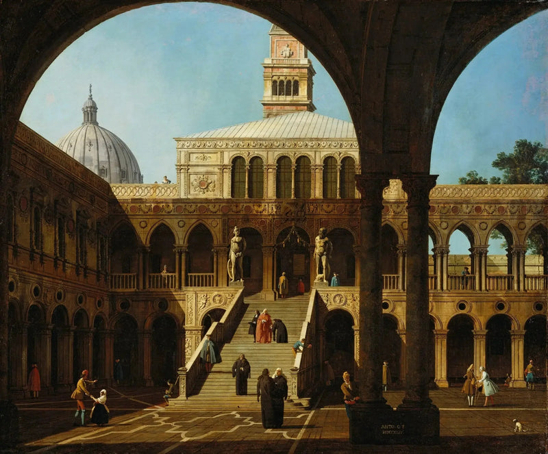 Venice: Doge Sarayı'nın avlusunda Scala dei Giganti ile caprice - Canaletto
