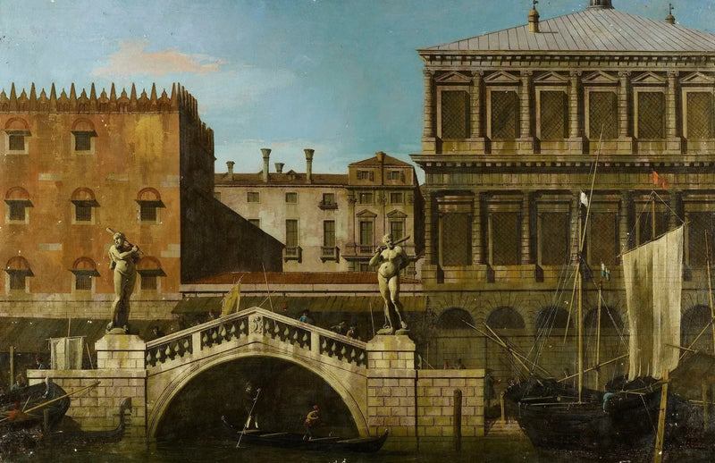 Venice: Zecca ve ambarların kaprisleri ile Ponte della Pescaria - Canaletto