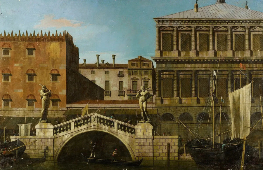 Venice: Zecca ve ambarların kaprisleri ile Ponte della Pescaria - Canaletto