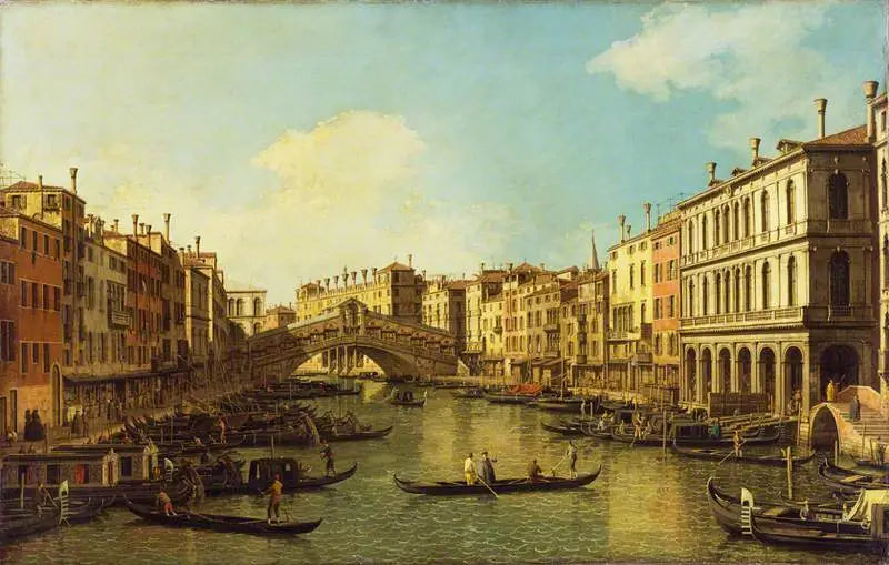Venice: Dolfin-Manin Sarayı Büyük Kanalı ve Rialto Köprüsü'ne doğru - Canaletto