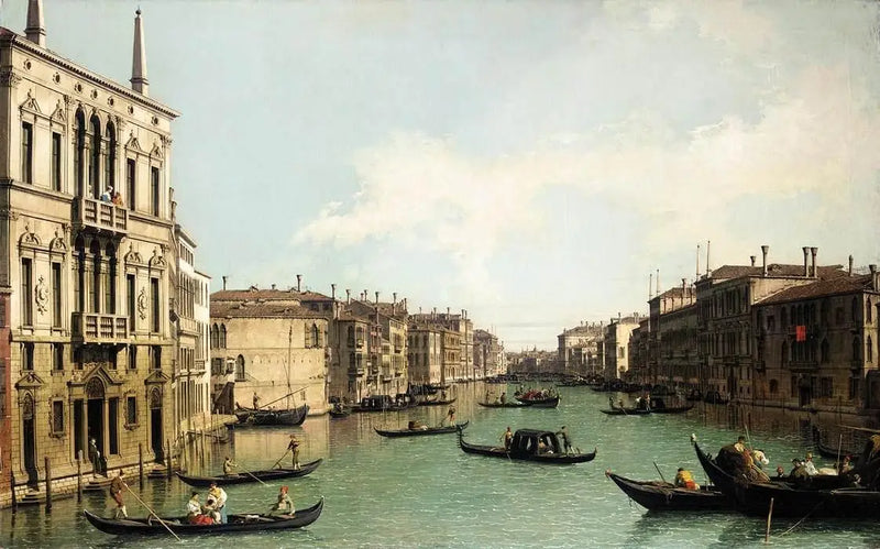 Venice: Büyük Kanal, kuzeydoğuya doğru, Balbi Sarayı'ndan Rialto Köprüsü'ne doğru - Canaletto