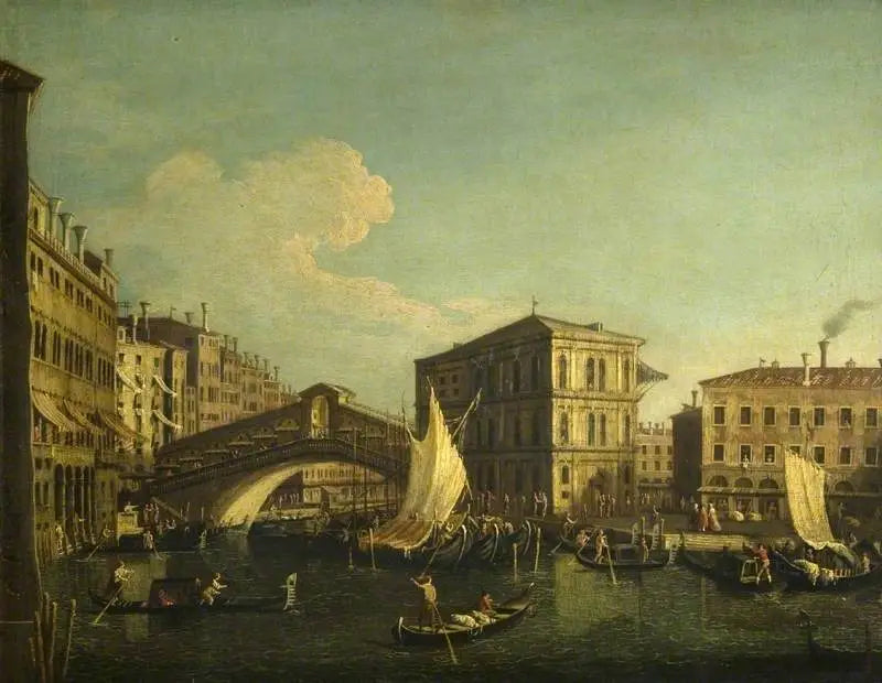 Venice: Kuzeyden görülen Rialto Köprüsü - Canaletto
