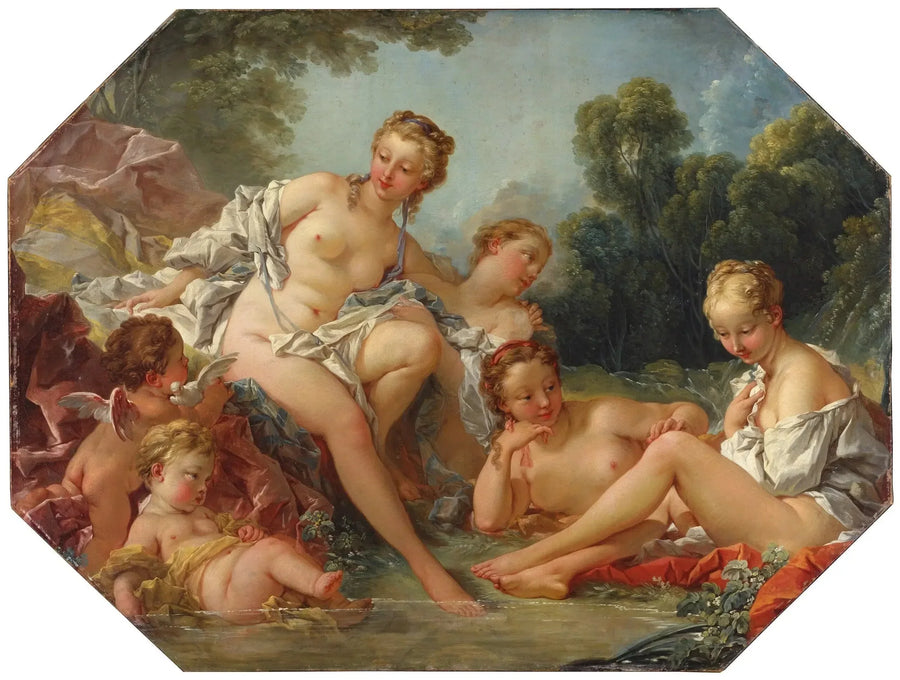 Venüs Banyosunda Nymphler ve Aşıklarla Çevrili - François Boucher