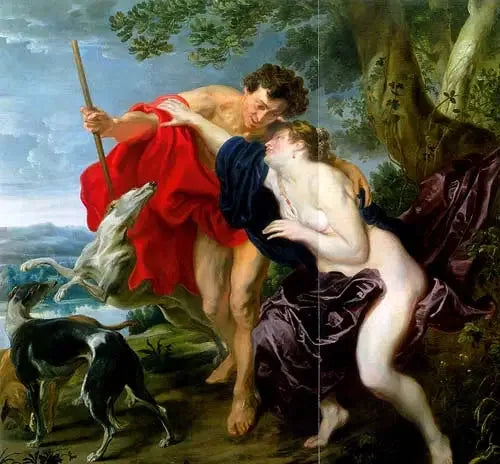Venüs, Adonis'in avlanmasını engellemeye çalışıyor - Antoine van Dyck