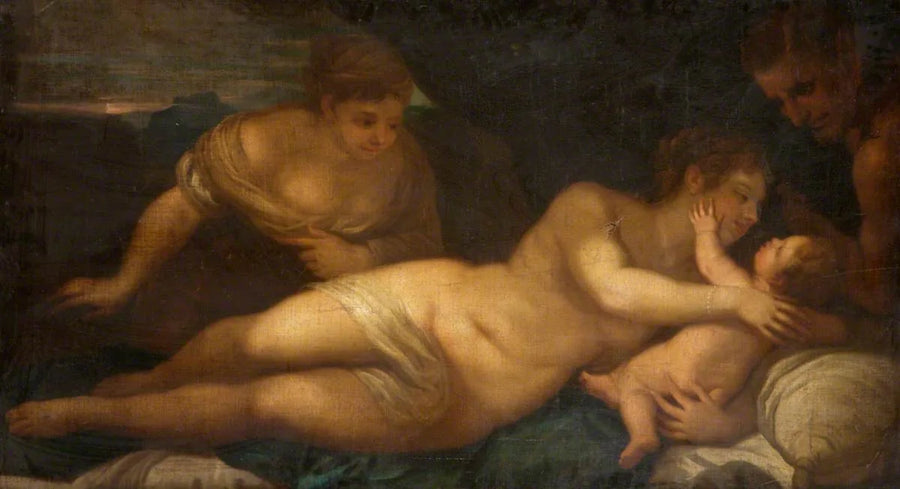 Venüs ve Kupido bir satyros ile (eski adıyla «Yatan çıplak») - Luca Giordano