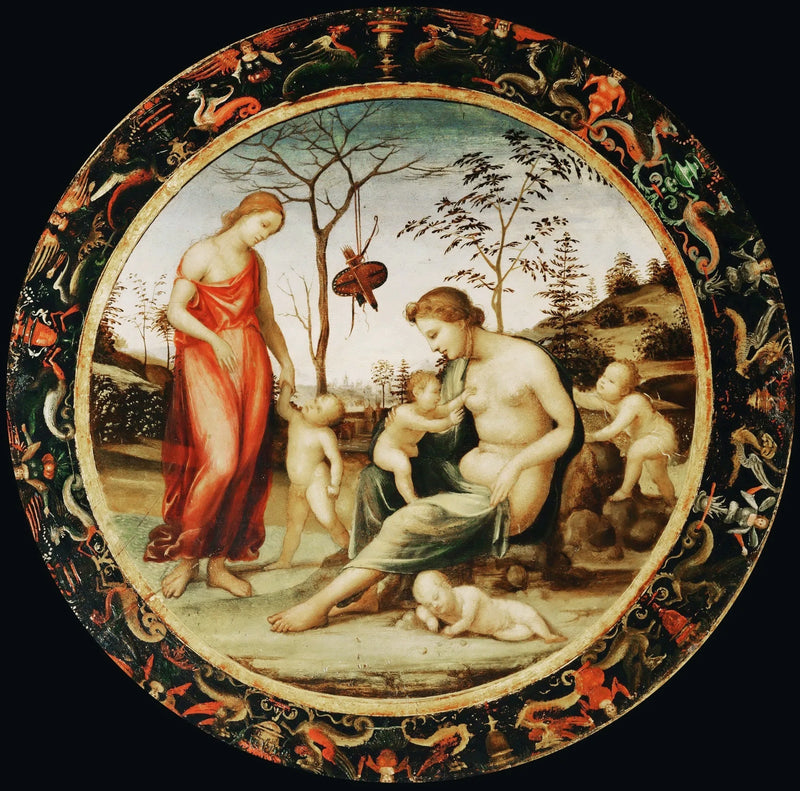 Yeryüzü Venüs ve Eros ile gökyüzü Venüs ve Antéros ile iki diğer kupidon - Il Sodoma (Giovanni Antonio Bazzi)