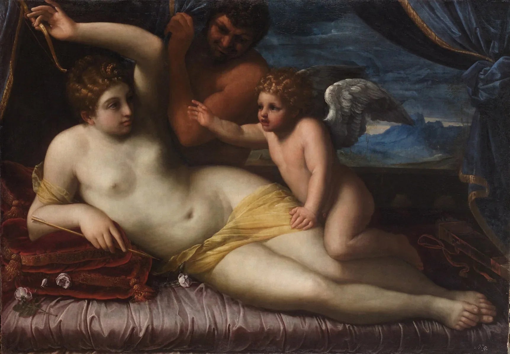 Venus und Amor mit einem Satyr - Agostino Carracci image 1 copie de tableau peinte à la main