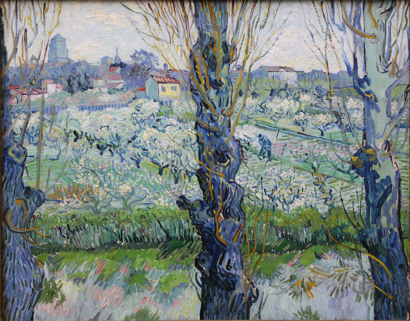 Arles manzaralı çiçek açan meyve bahçesi - Vincent van Gogh