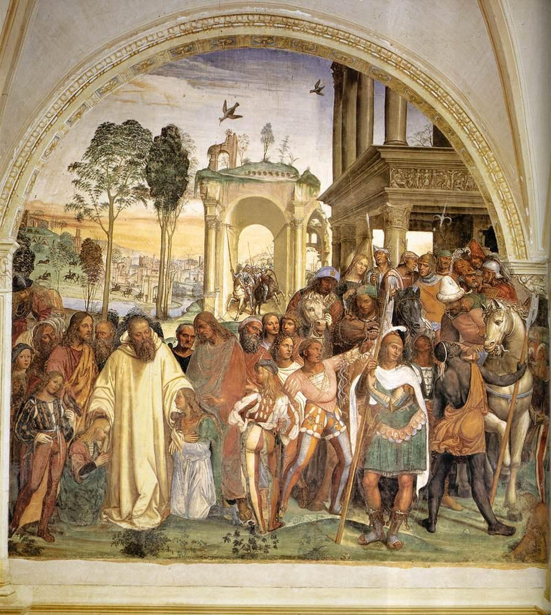 Aziz Benoît'in Hayatı, Sahne 12 Benoît iki genç Romalıyı karşılıyor, Maur ve Placide - Il Sodoma (Giovanni Antonio Bazzi)
