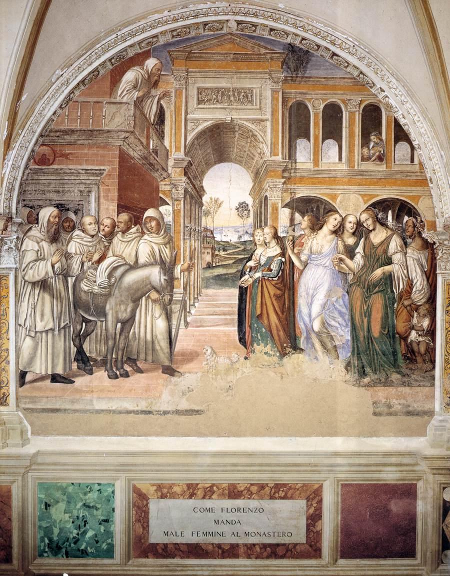 Vie de saint Benoît, scène 19 : Benoît renvoie les prostituées - Il Sodoma (Giovanni Antonio Bazzi)