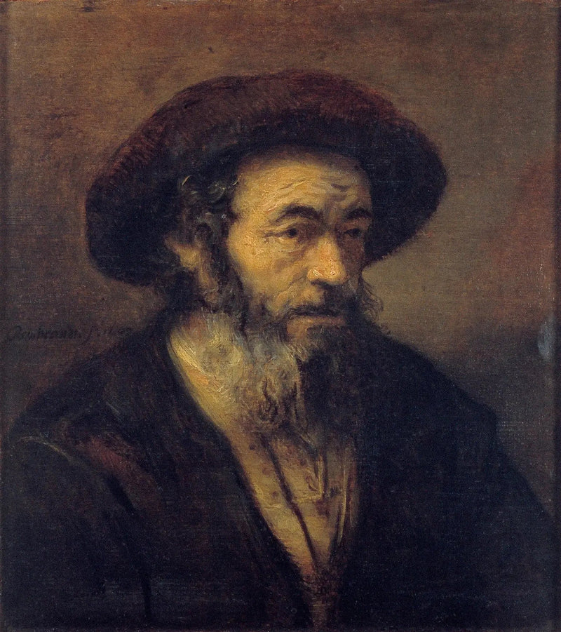 Saçlı yaşlı adam sağa bakan - Rembrandt