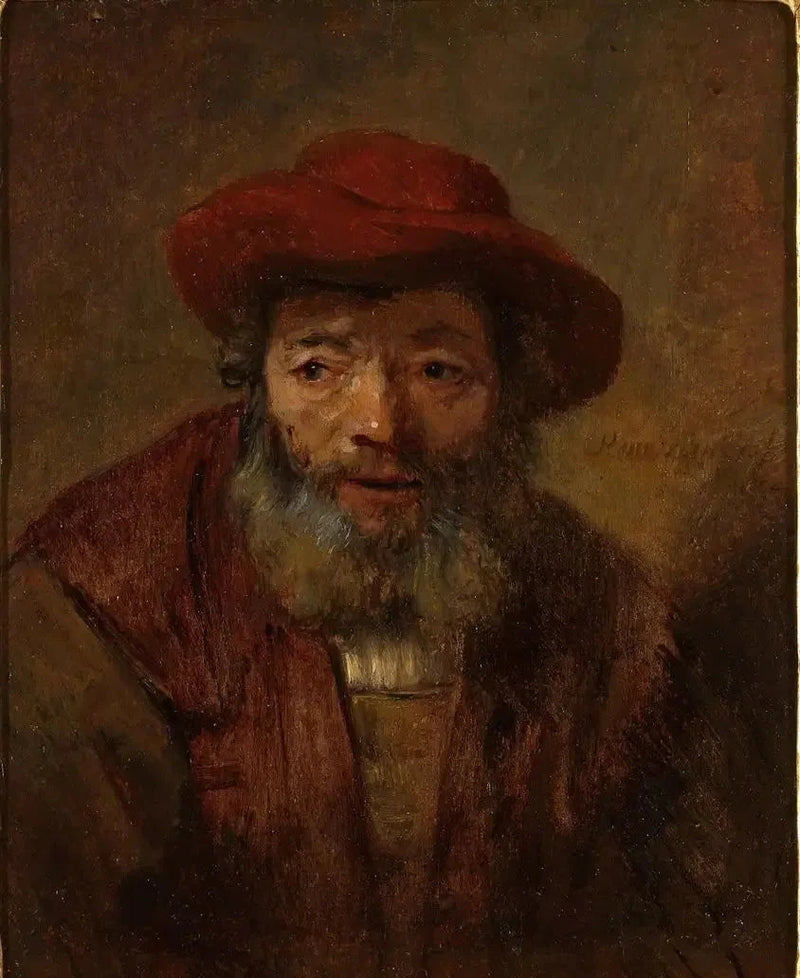 Kırmızı şapka ve sakallı yaşlı bir adam portresi - Rembrandt
