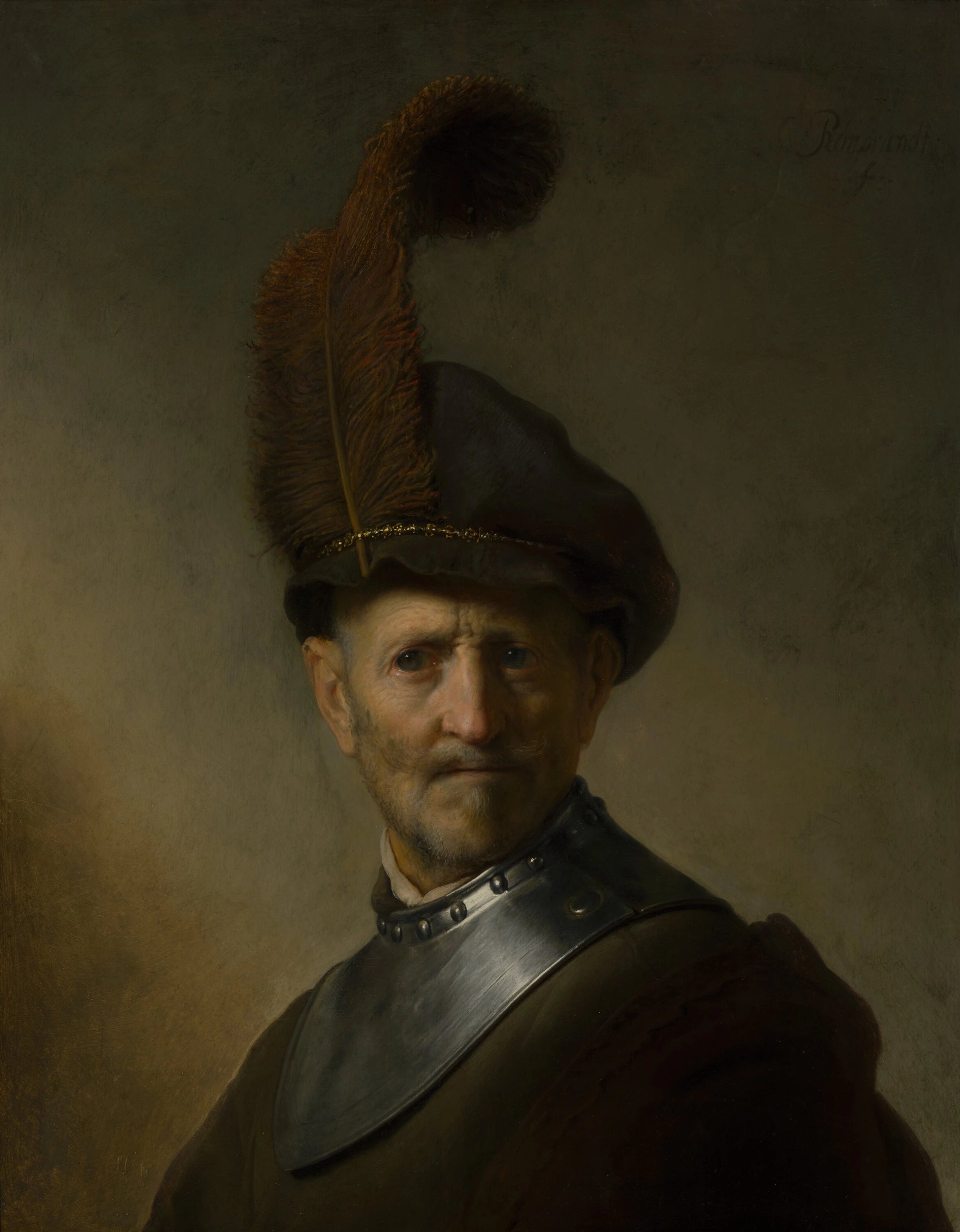 Vieil homme en costume militaire — Rembrandt, vers 1630–1631, J. Paul Getty Museum