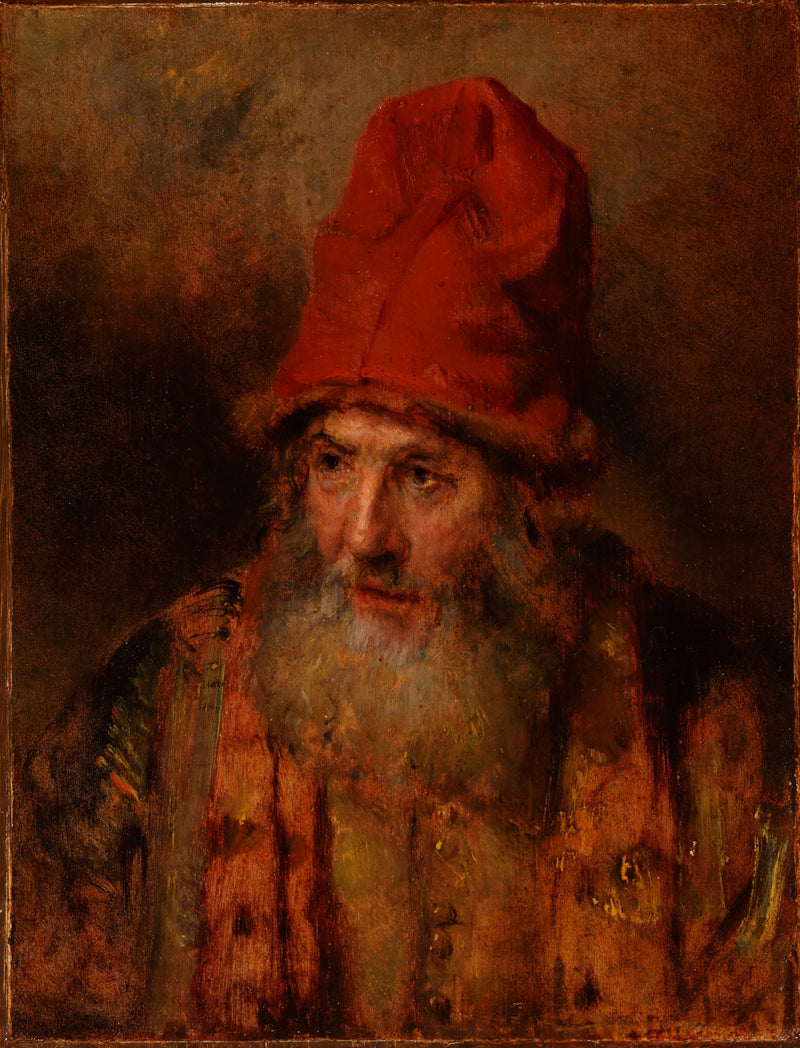 Kürklü büyük bir şapka takan yaşlı adam - Rembrandt