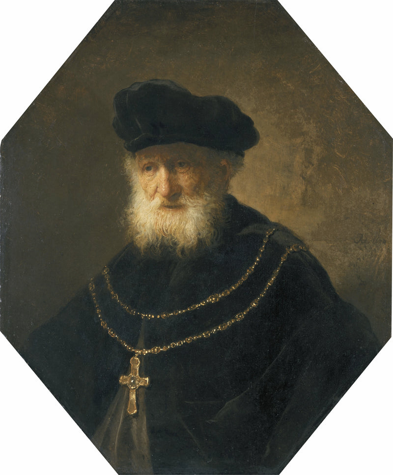 Altın zincirli ve haçlı bir adam büstü - Rembrandt
