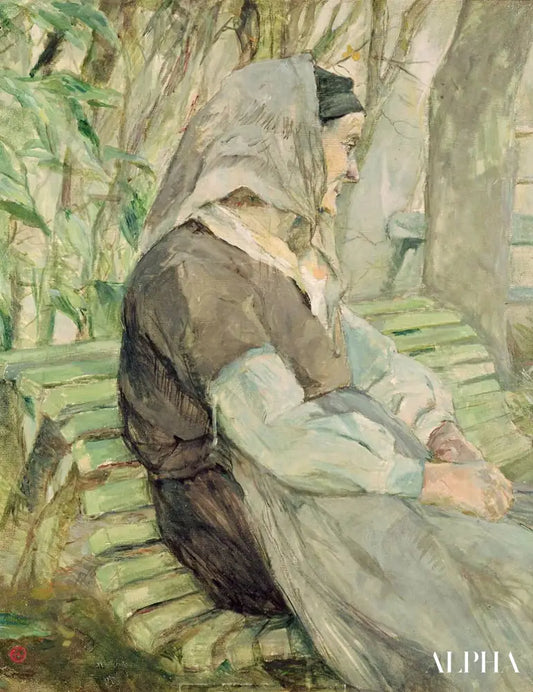 Vieille femme assise sur un banc à Celeyran - Toulouse Lautrec - Reproductions de tableaux et peintures haut de gamme