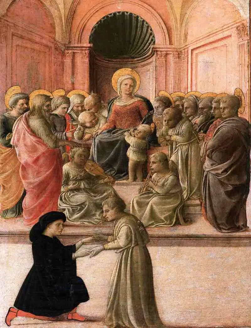 İsa Çocuk ve Azizler, Melekler ve Bir Bağışçı ile Bakire - Fra Filippo Lippi