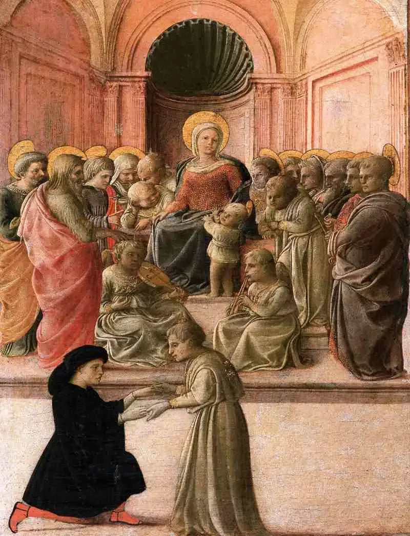İsa Çocuk ve Azizler, Melekler ve Bir Bağışçı ile Bakire - Fra Filippo Lippi