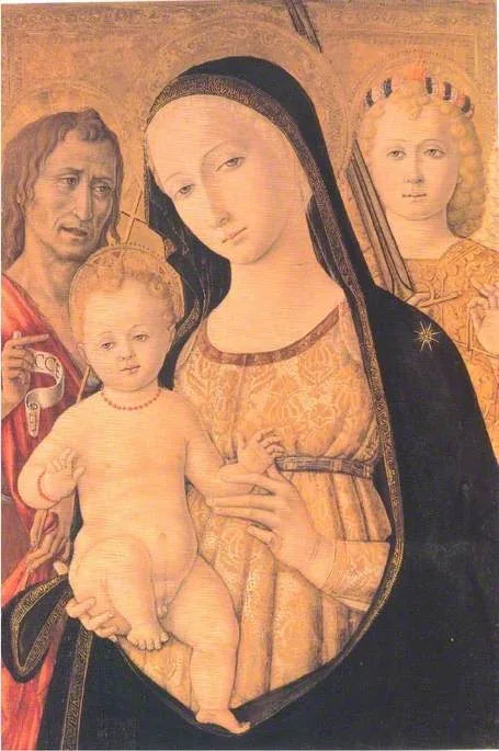 İsa Anası ve Aziz Yahya ile Başmelek Mikail - Matteo di Giovanni