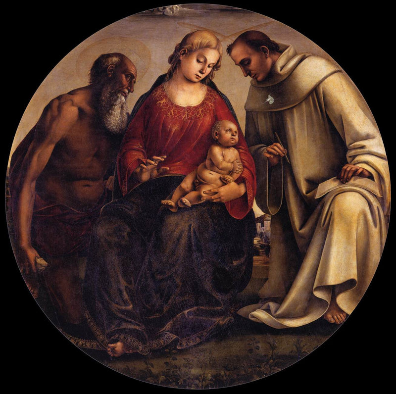 Clairvaux Saint Bernard ve Aziz Jerome ile Bebek Meryem - Luca Signorelli