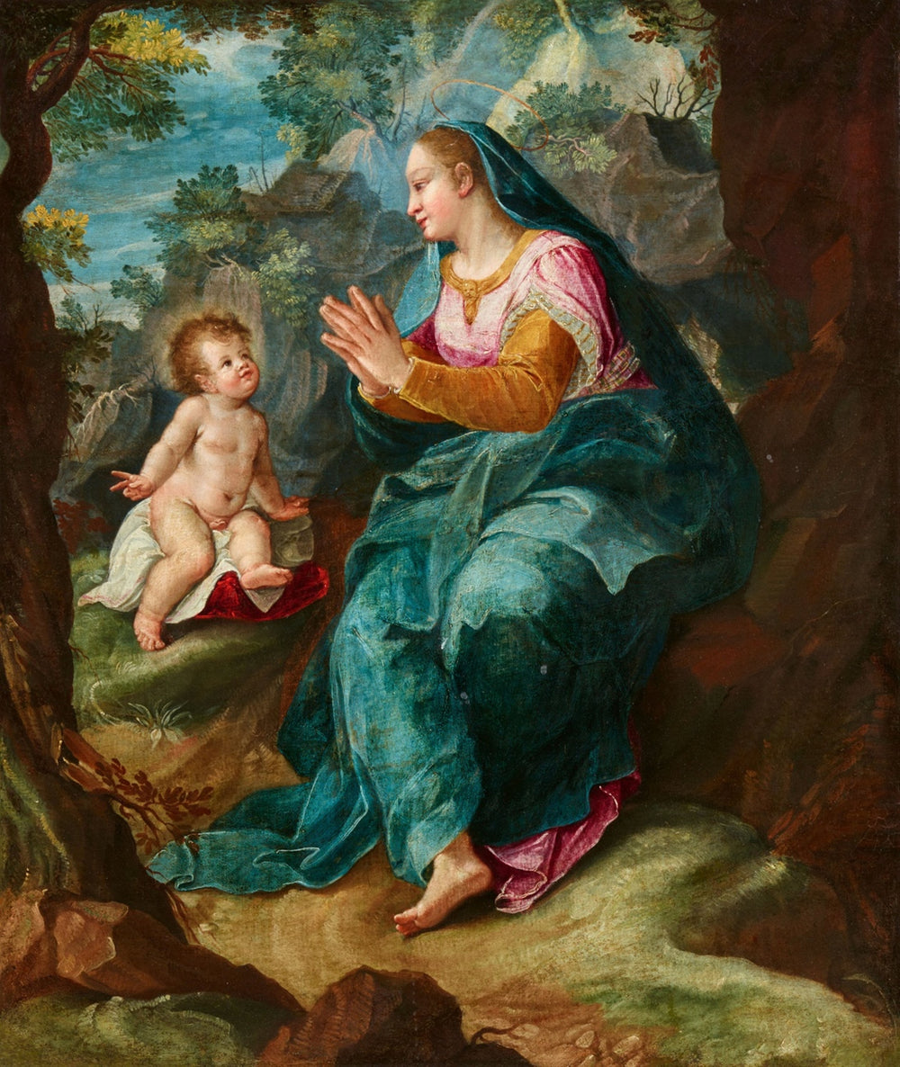 Vierge à l'Enfant dans un paysage rocheux - Denis Calvaert image 1 reproduction d’œuvre d’art à l’huile