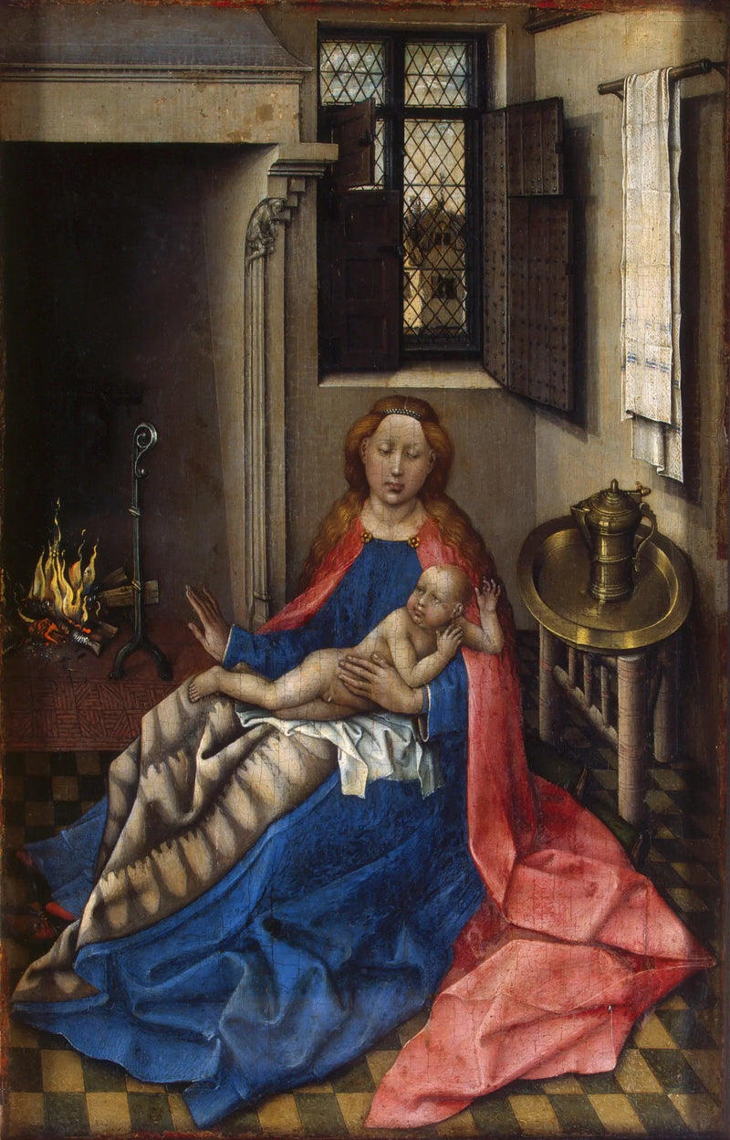 İsa Çocuk ve Bakire, Şömine Önünde - Robert Campin