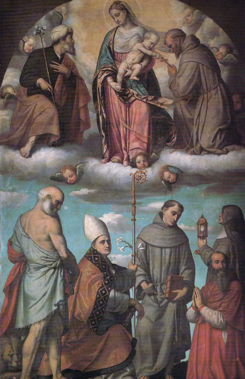 İsa Çocuk ve Azizler Joseph ve François ile yücelmiş Meryem Ana - Alessandro Bonvicino