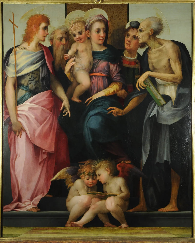 İsa Anası ve Çocuk, Aziz Vaftizci Yahya, Aziz Antoine Abbe, Aziz Stefan ve Aziz Jerome ile Görkemli - Rosso Fiorentino