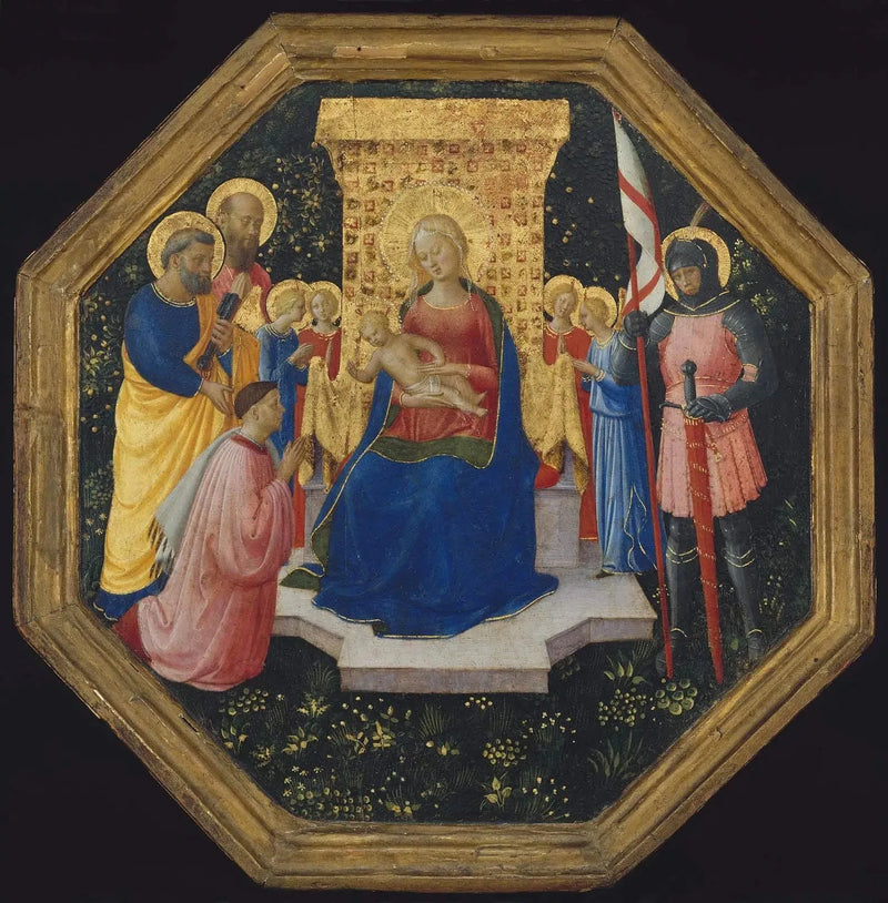 İsa Çocuk ve Tahtta, Aziz Petrus, Pavlus ve George ile dört melek ve bir bağışçı - Fra Angelico