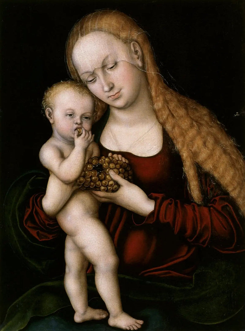 İsa Çocuk ve Üzümleri Çiğneyen Bakire - Lucas Cranach the Elder