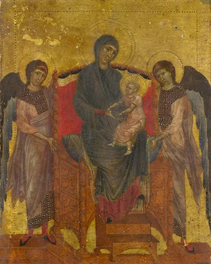 İsa Çocuk Heykeli ve İki Meleğin Etrafında Tahtta Oturan - Cimabue