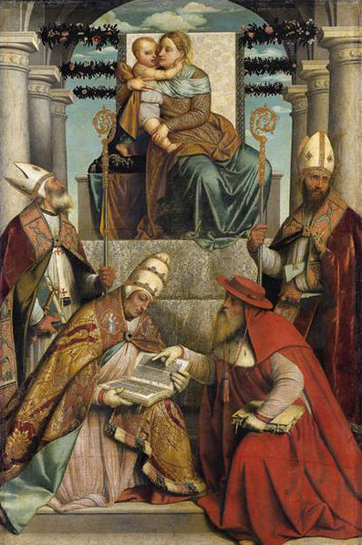 İsa Çocuk ve Dört Kilise Doktoru ile Vierge - Alessandro Bonvicino