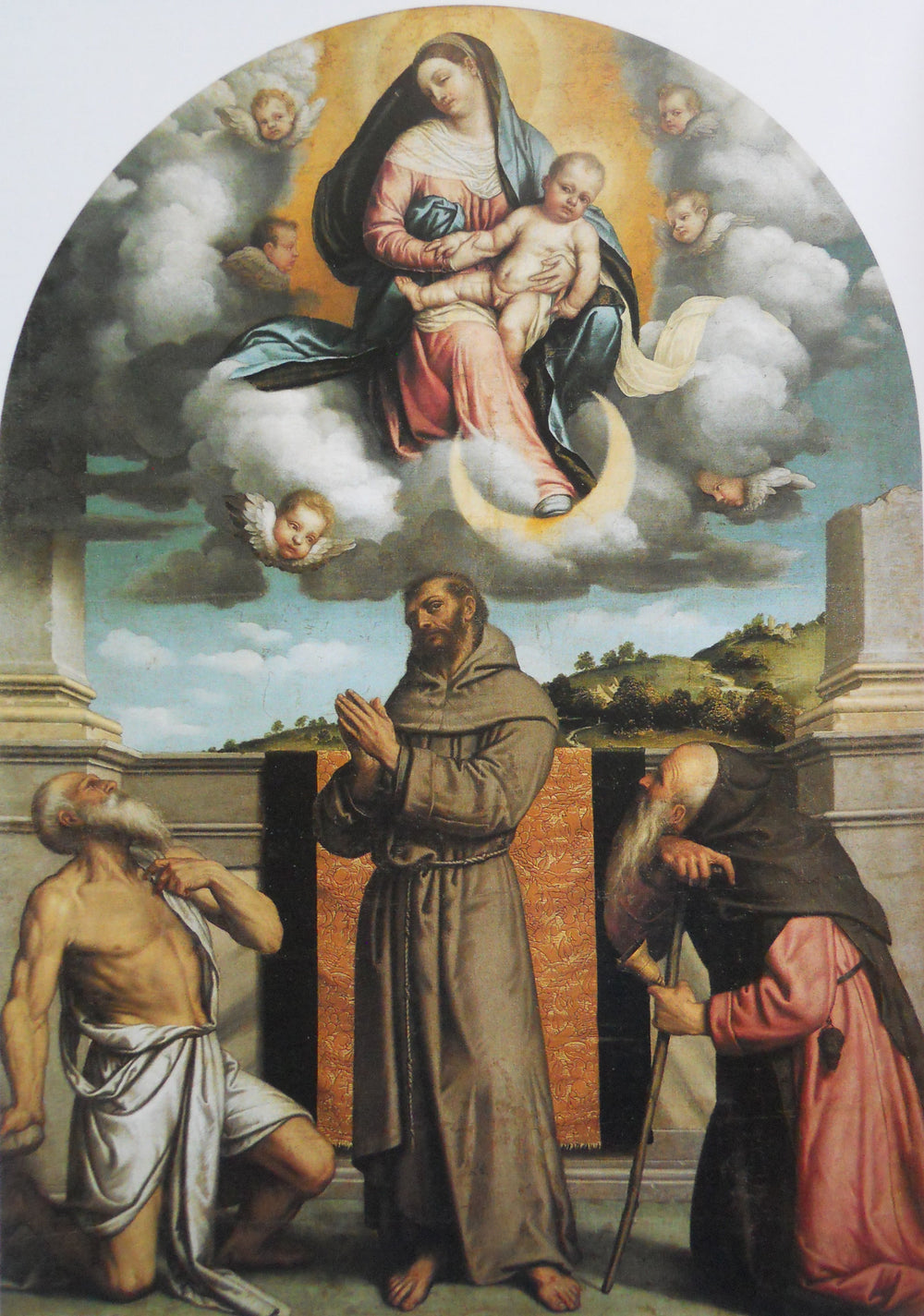 Vierge à l’Enfant en gloire avec saint Jérôme saint François d’Assise et saint Antoine l’Abbé - Alessandro Bonvicino