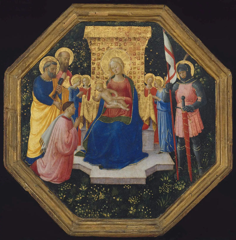 İsa Çocuk ve Tahtta, Aziz Petrus, Pavlus ve George ile dört melek ve bir bağışçı - Fra Angelico