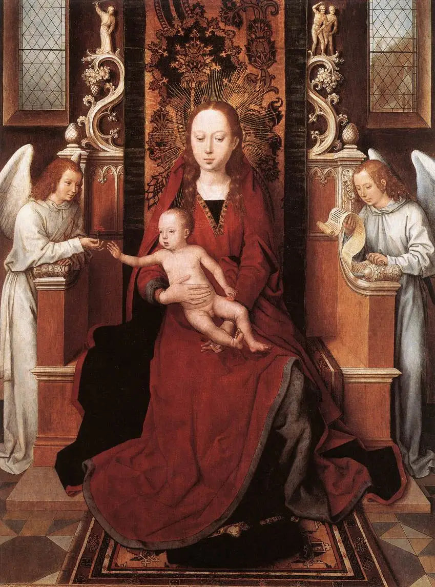 İsa Çocuk ve İki Melek ile Tahtta Bakire - Hans Memling