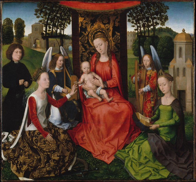 Bakire ve çocuk, Aziz Catherine ve Barbara ile - Hans Memling