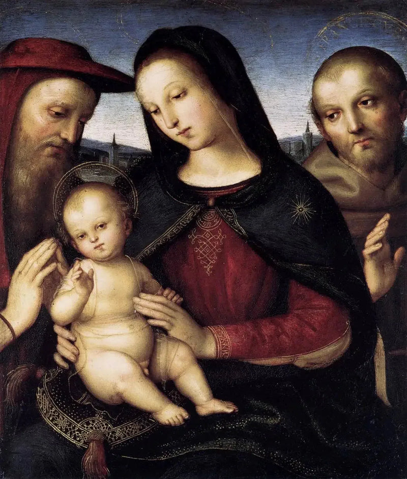 Meryem ve Çocuk, Aziz Hiyeronimos ve Aziz Francis ile - Raphael Sanzio