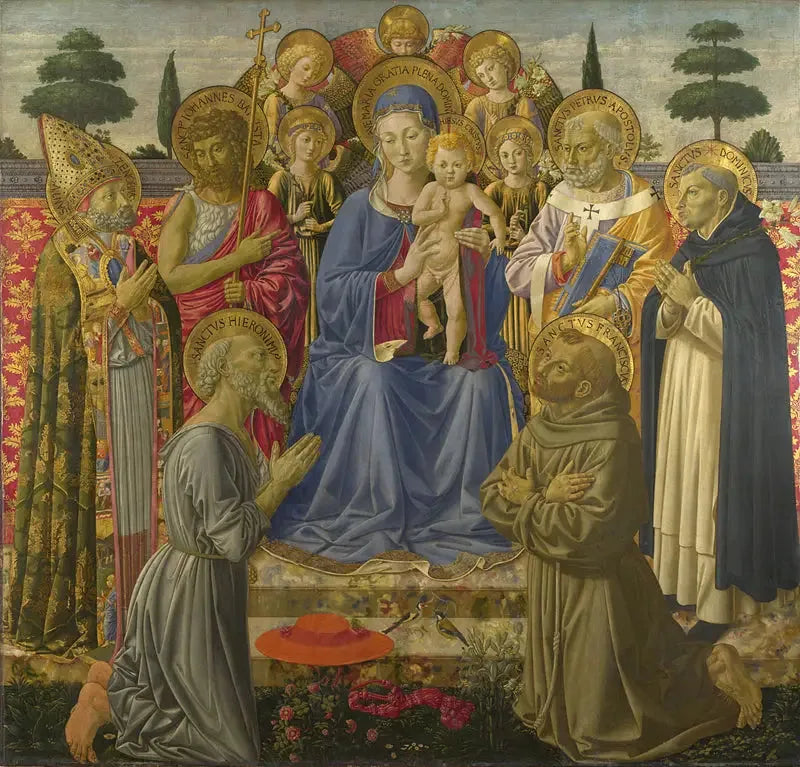 Bakire ve Çocuk Meleklere ve Azizlere Arasında Tahtta Oturan - Benozzo Gozzoli