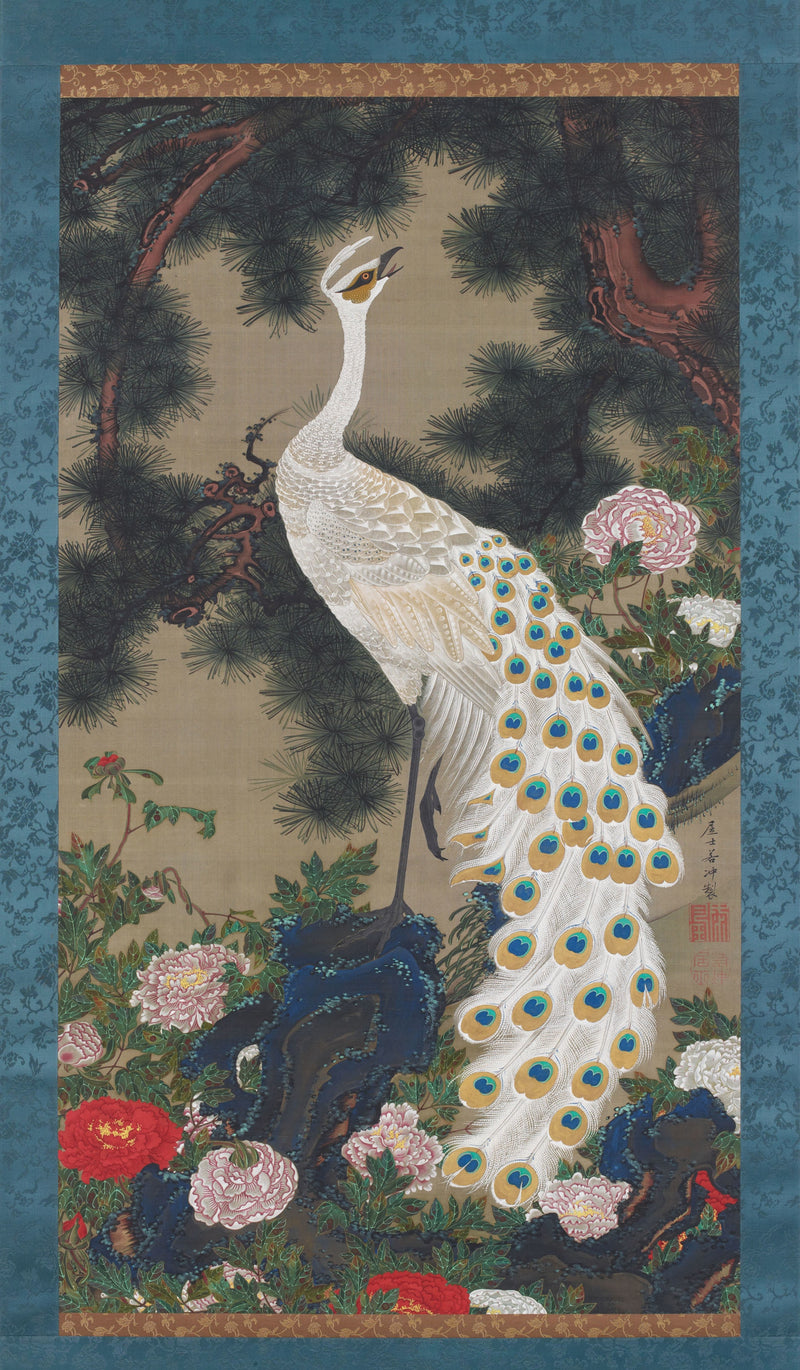 Vieux pin, paon et pivoines – Itō Jakuchū