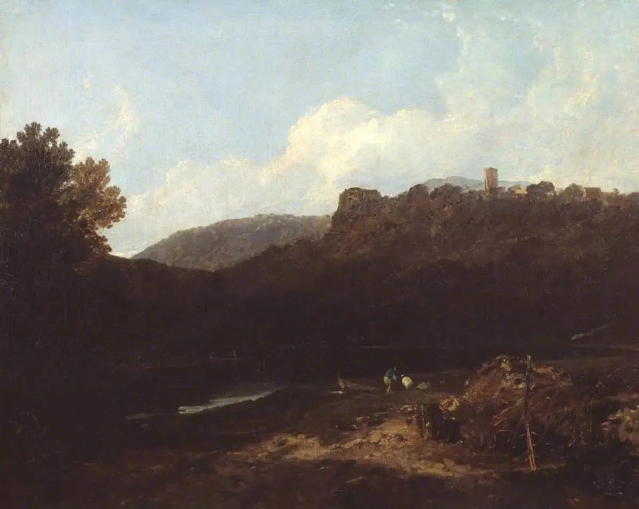 Galleride Görünüm: Köy ve Kale ile Dağ Manzarası - Akşam - J. M. W. Turner
