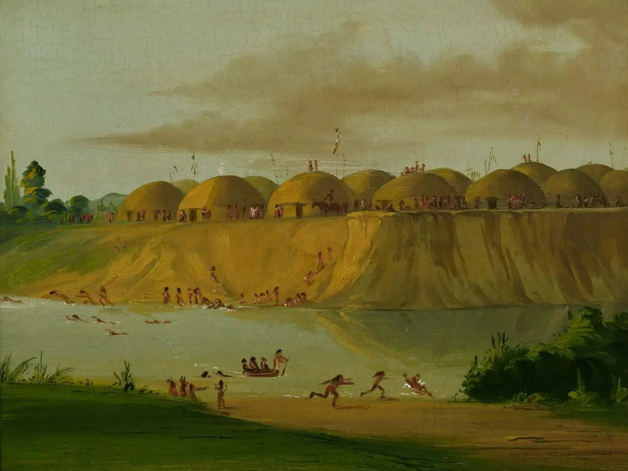 Village Hidatsa, toprakla kaplı kulübeler, Knife Nehri üzerinde, Saint-Louis'in 1810 mil yukarısında - George Catlin