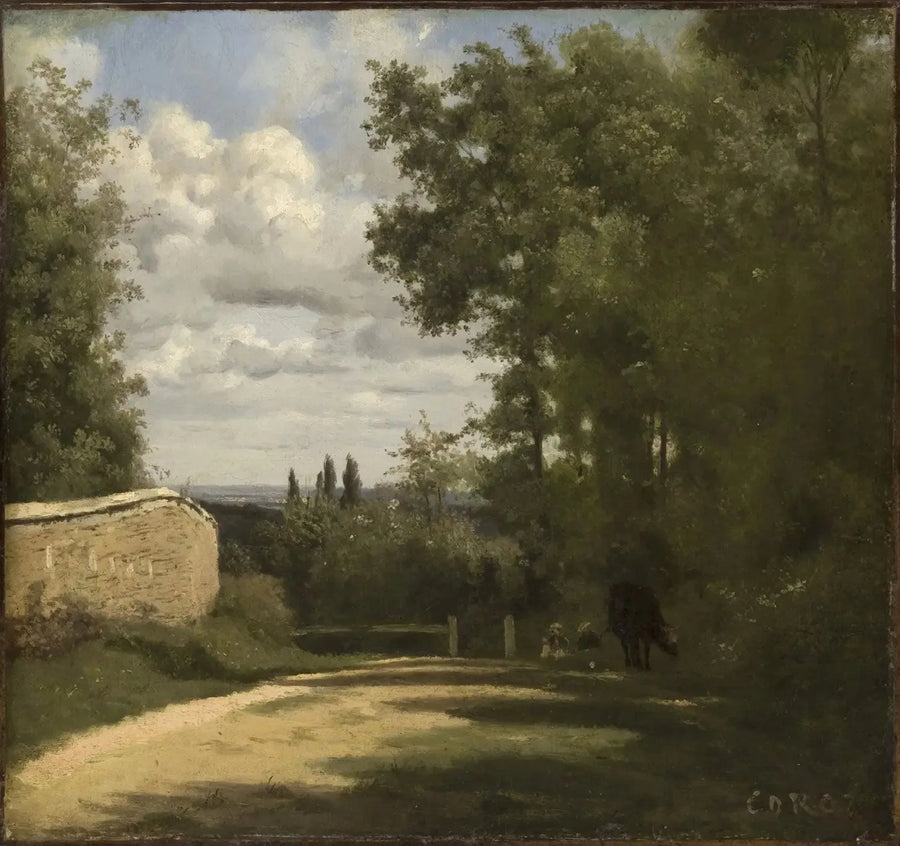 Ville d'Avray, duvarla çevrili yol ve göletlere giden yol - Jean-Baptiste Camille Corot