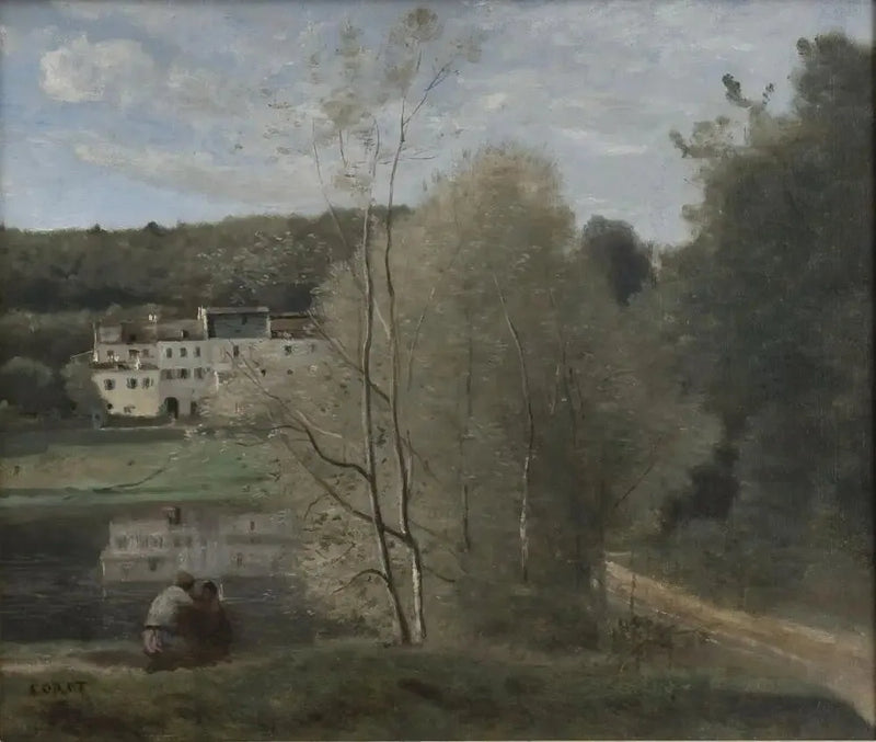 Ville-d'Avray, gölet ve Cabassud evleri - Jean-Baptiste Camille Corot