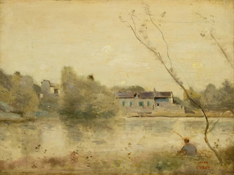 Ville-d'Avray. Gölet, ön planda eğilmiş küçük ağaçlar - Jean-Baptiste Camille Corot