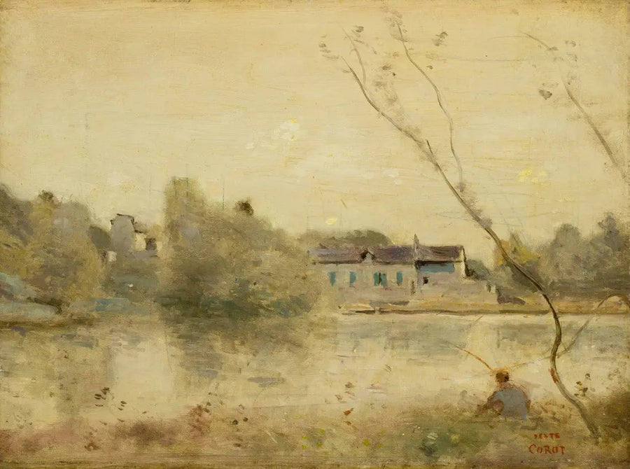 Ville-d'Avray. Gölet, ön planda eğilmiş küçük ağaçlar - Jean-Baptiste Camille Corot